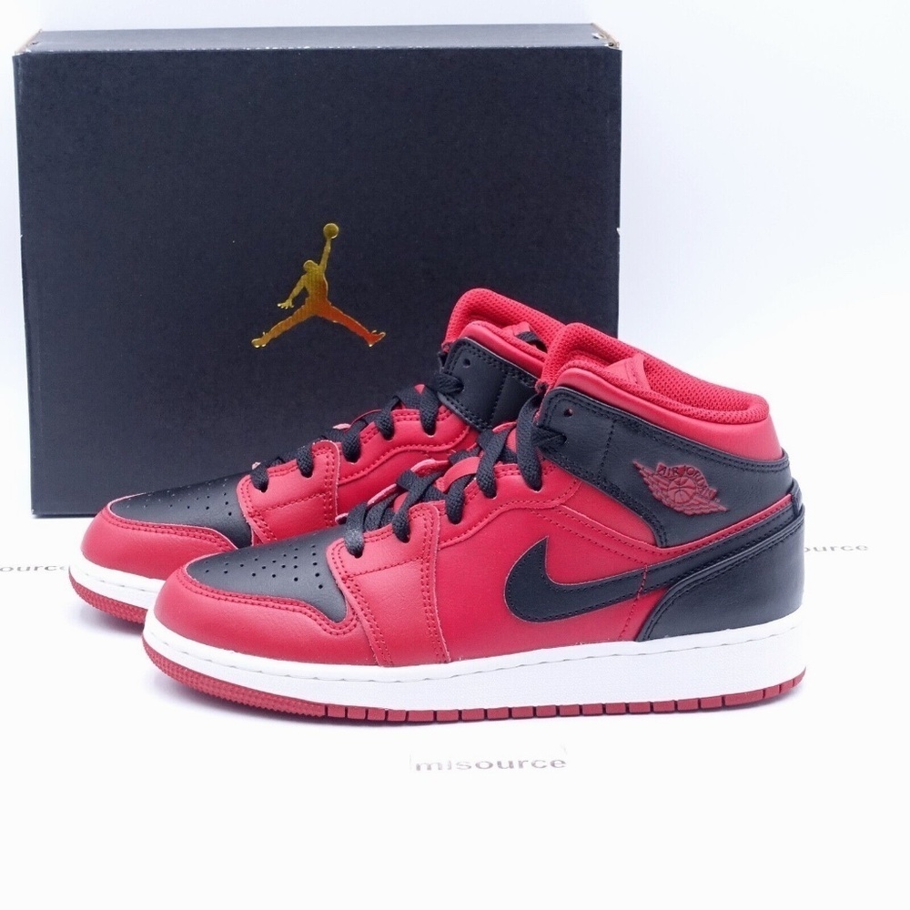 NEW Air Jordan Retro 1 Mid Reverse Bred Sneakers Gym Red
